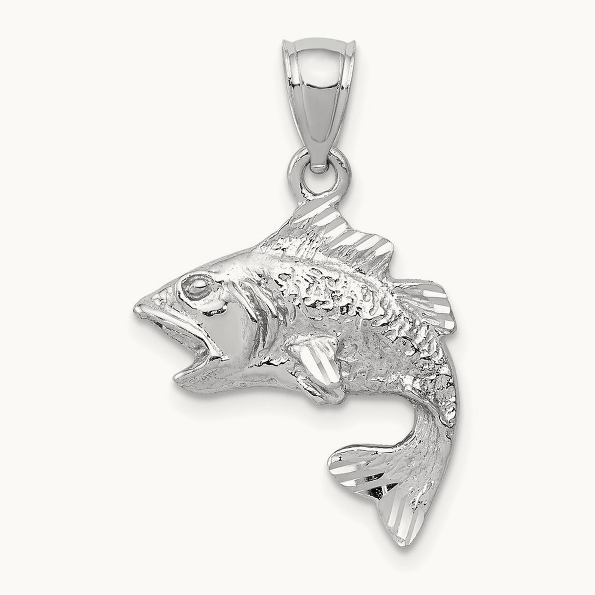 Polished Textured Bass Pendant — 14K White Gold