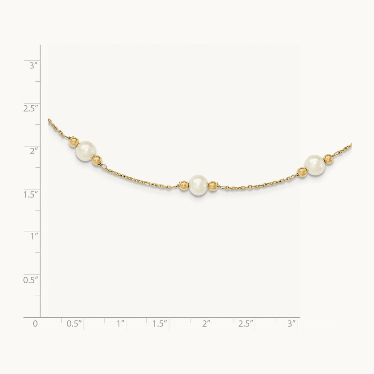 5- White Near Round FW Cultured Pearl Bead 5-station Bracelet, 6mm, 14K