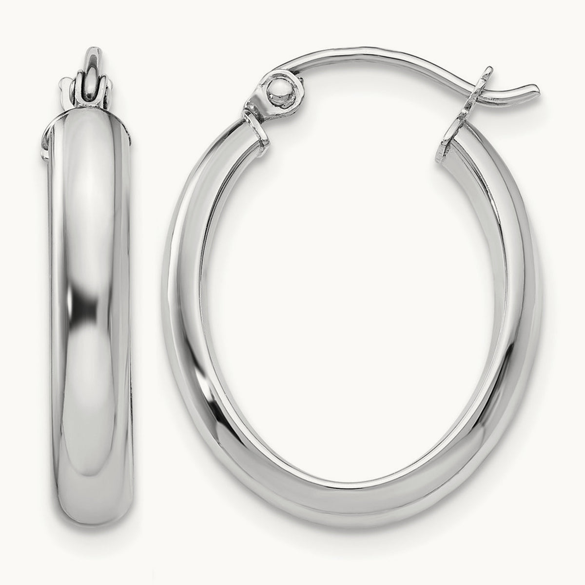 Polished Oval Tube Hoop Earrings — 14K White Gold