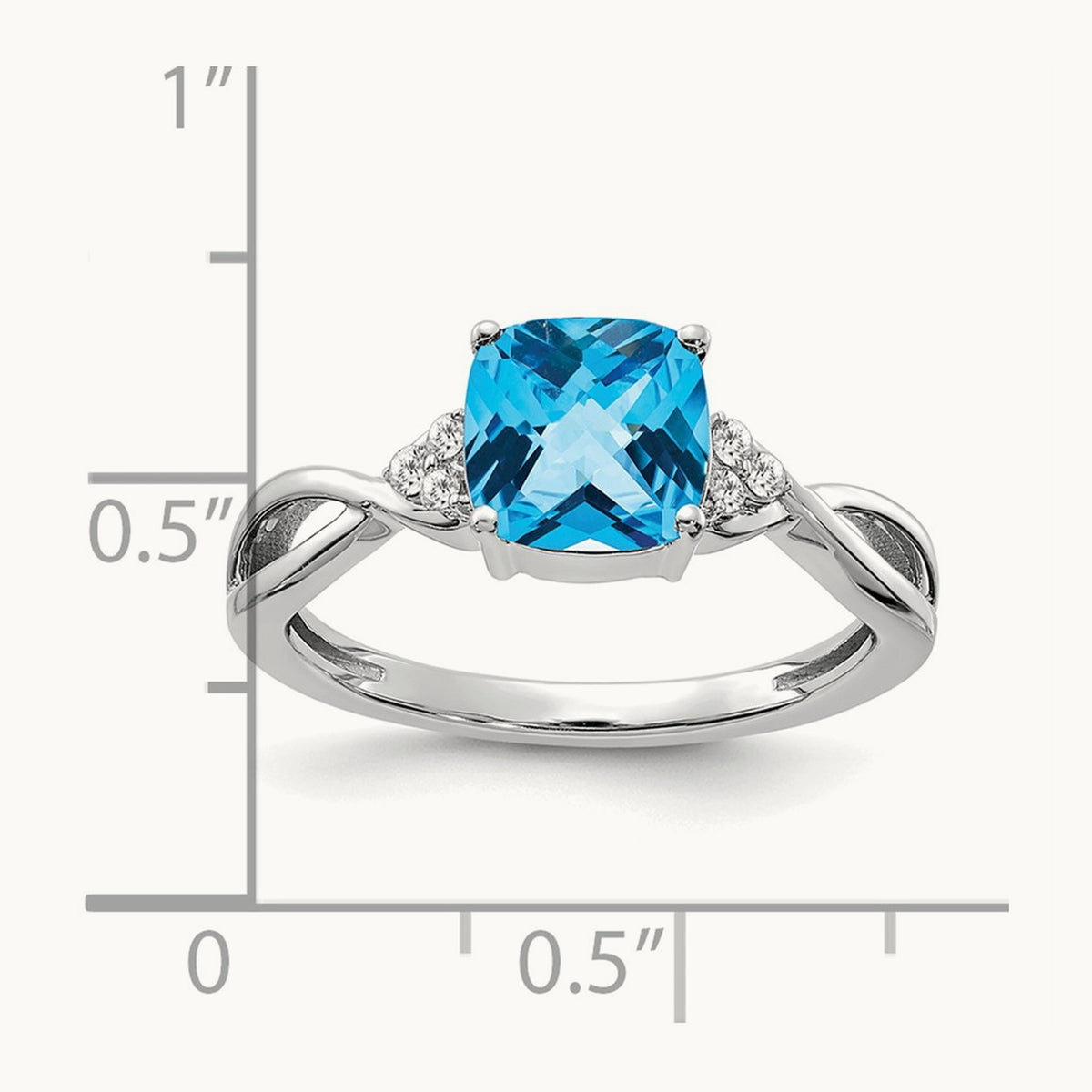 Checkerboard Blue Topaz and Diamond Ring — 14K White Gold, 7