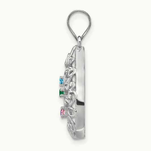 4 Birthstone Tree of Life Tear Drop Pendant, 14K White Gold