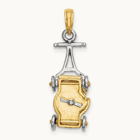 3-D Lawn Mower Charm, 14K Two-tone