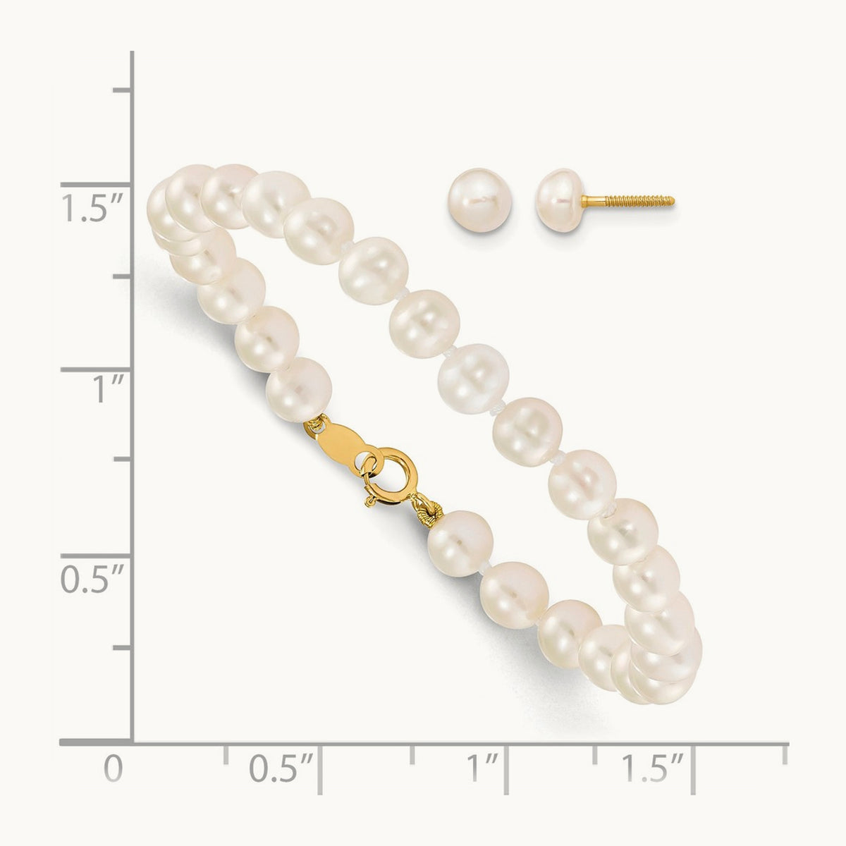 Madi K 4- White Freshwater Cultured Pearl Bracelet & Earring Set, 5mm, 14K