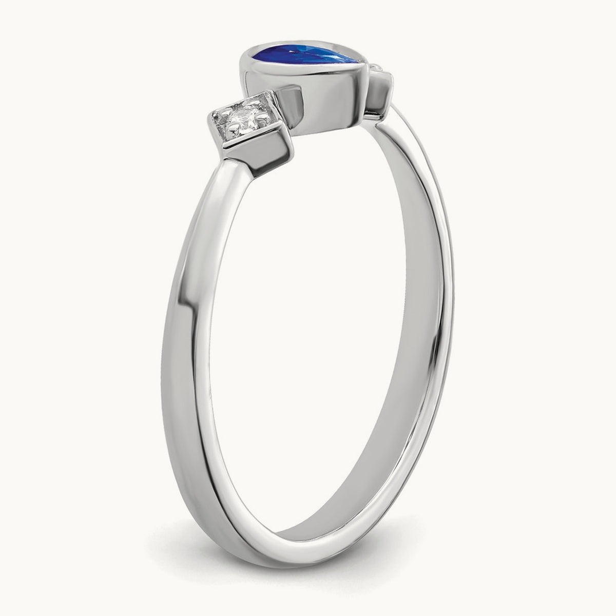 Pear Bezel Sapphire and Diamond Ring — 14K White Gold, 7