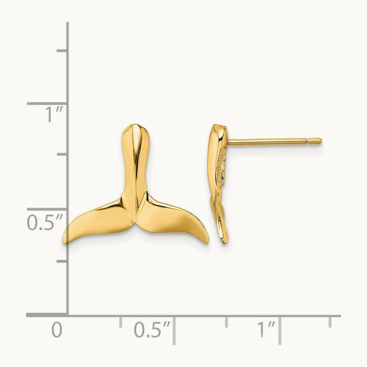 2-D Whale Tail Post Earrings, 14K