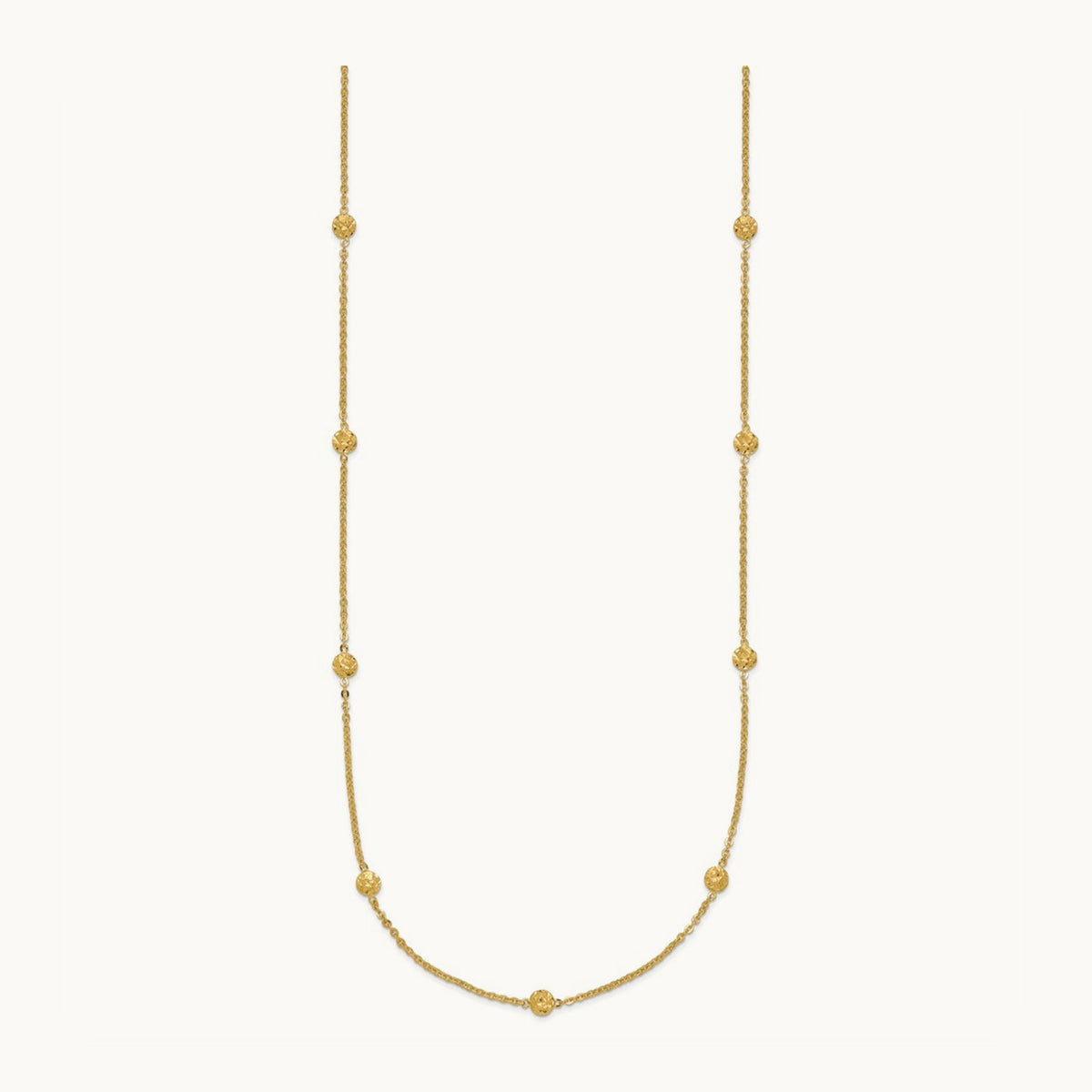 Polished Diamond-cut Tiny Puffed Circles 15-Station Necklace, 14K