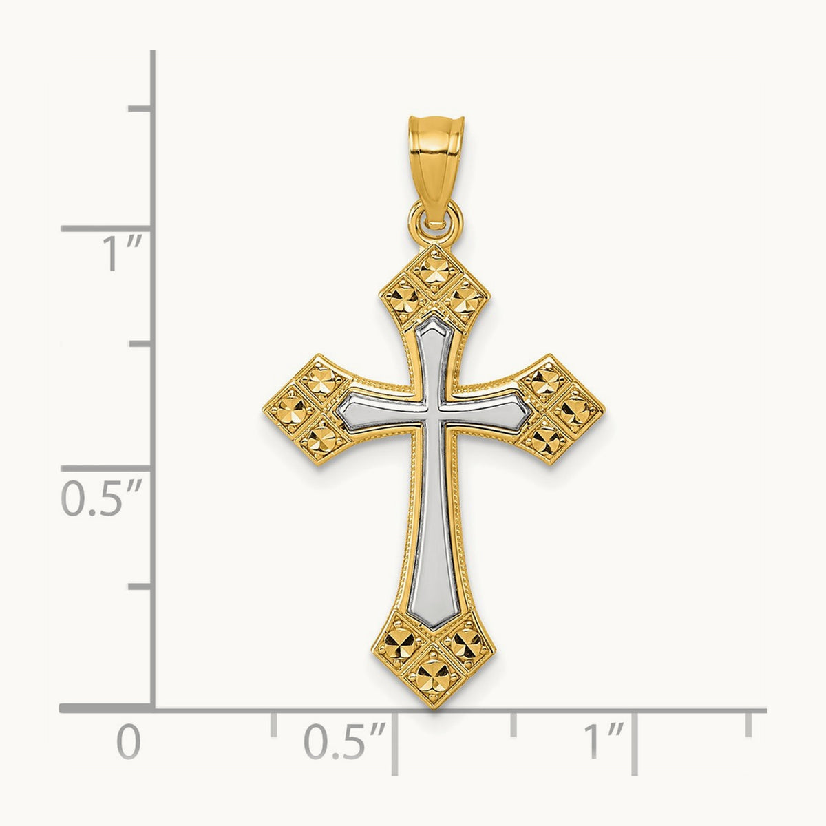 Diamond Cut Polished Cross Pendant, 14K Two-tone