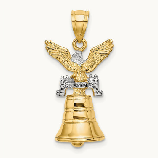 w/Rhodium 3D Moveable Liberty Bell w/Eagle Top Charm, 14K