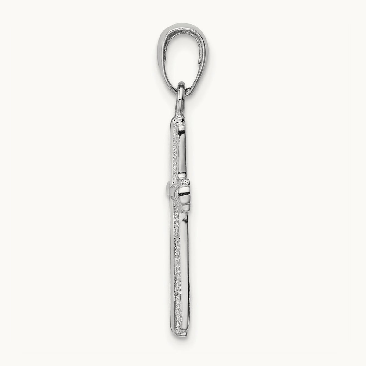Polished Cross With Striped Border Pendant — 14K White Gold, 27mm