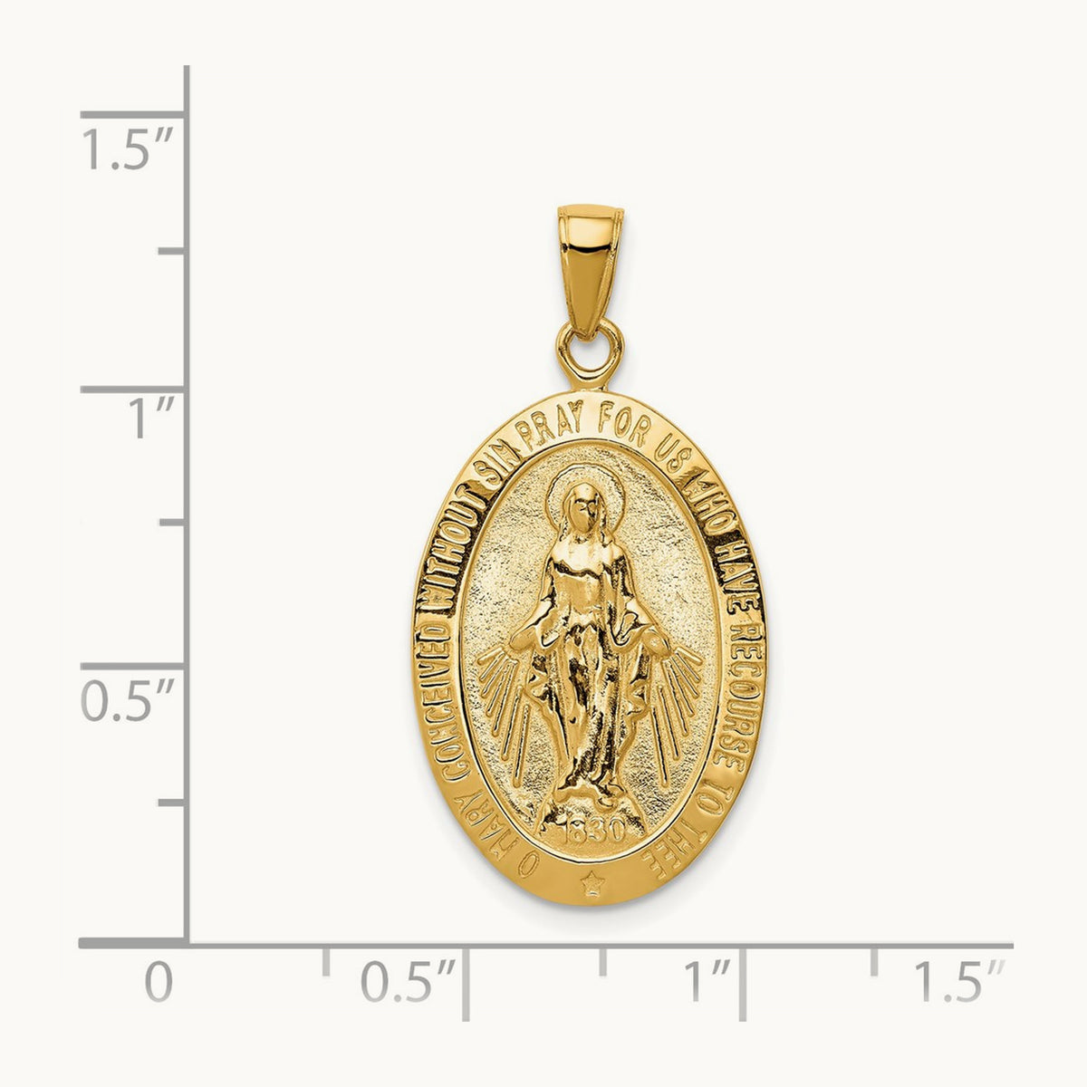 Satin and Polished Finish Miraculous Medal Pendant, 14K Gold