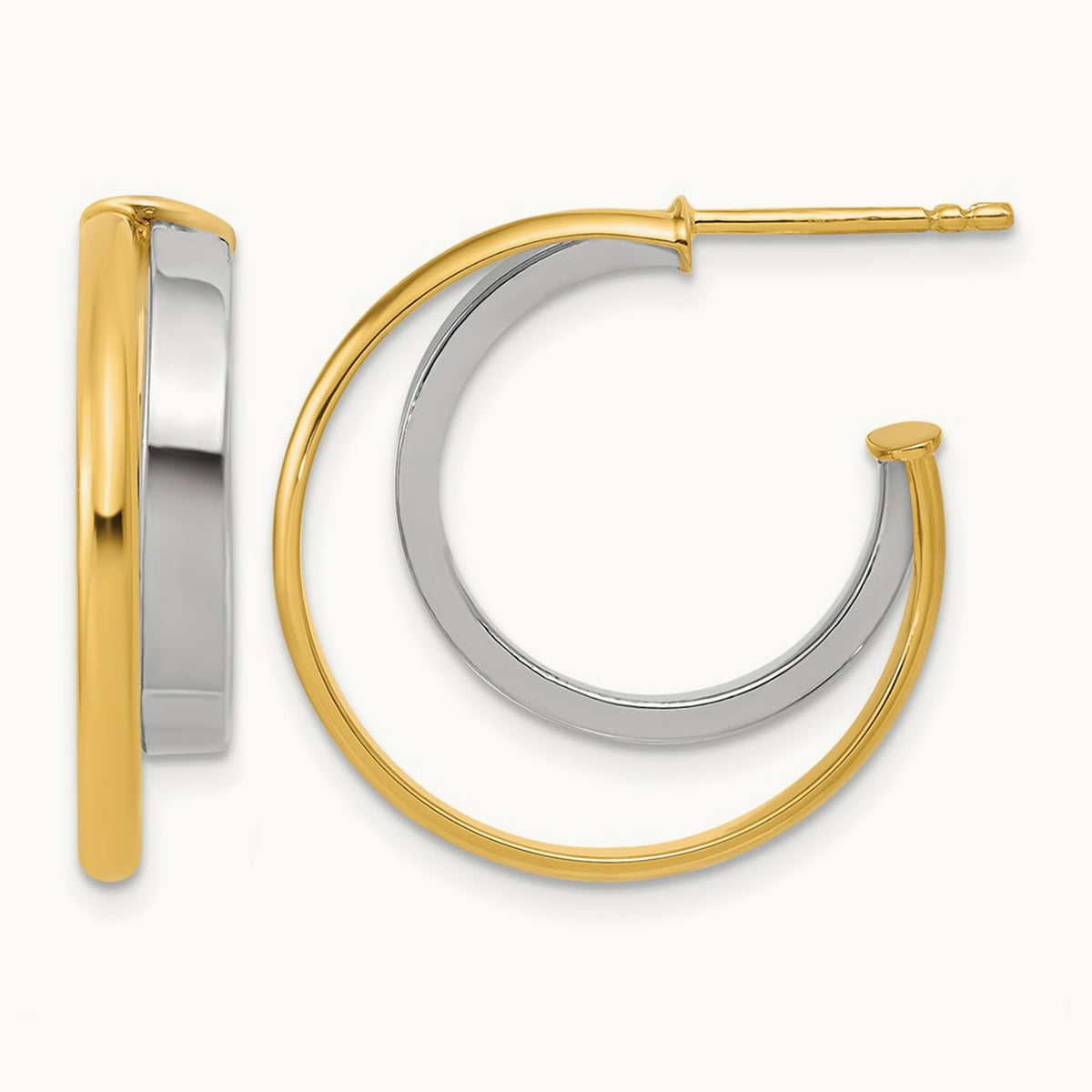 w/ Polished 2-Row J-Hoop Post Earrings — Leslie's — 14K Two-Tone Gold, 25mm