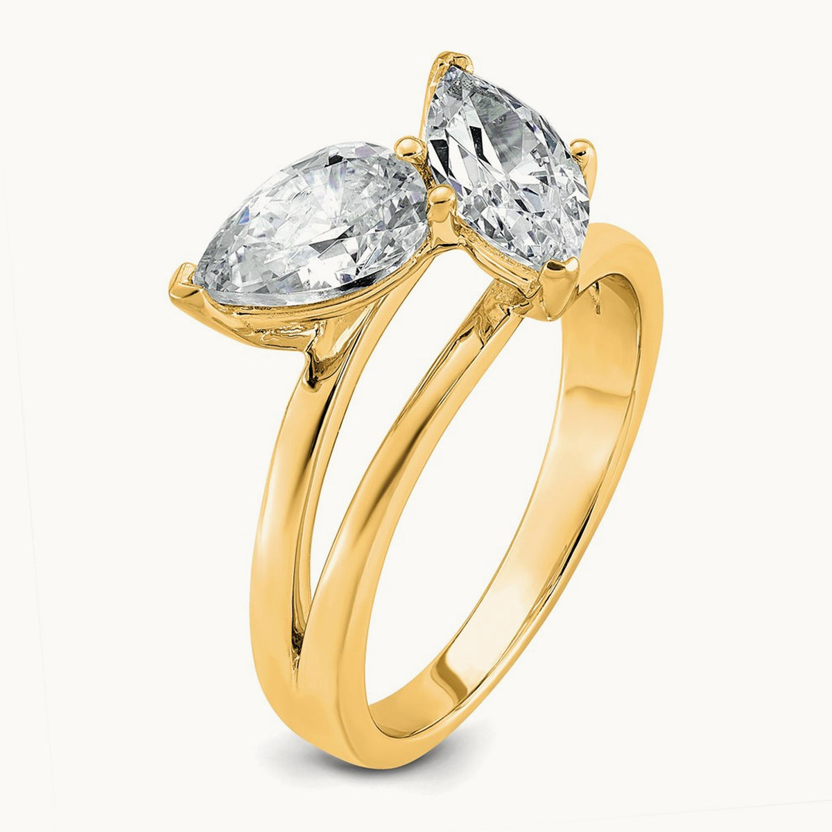 Marquise & Pear 2 Stone Engagement Ring, 2.00 ct tw Lab-Grown Diamond — 14K Yellow Gold