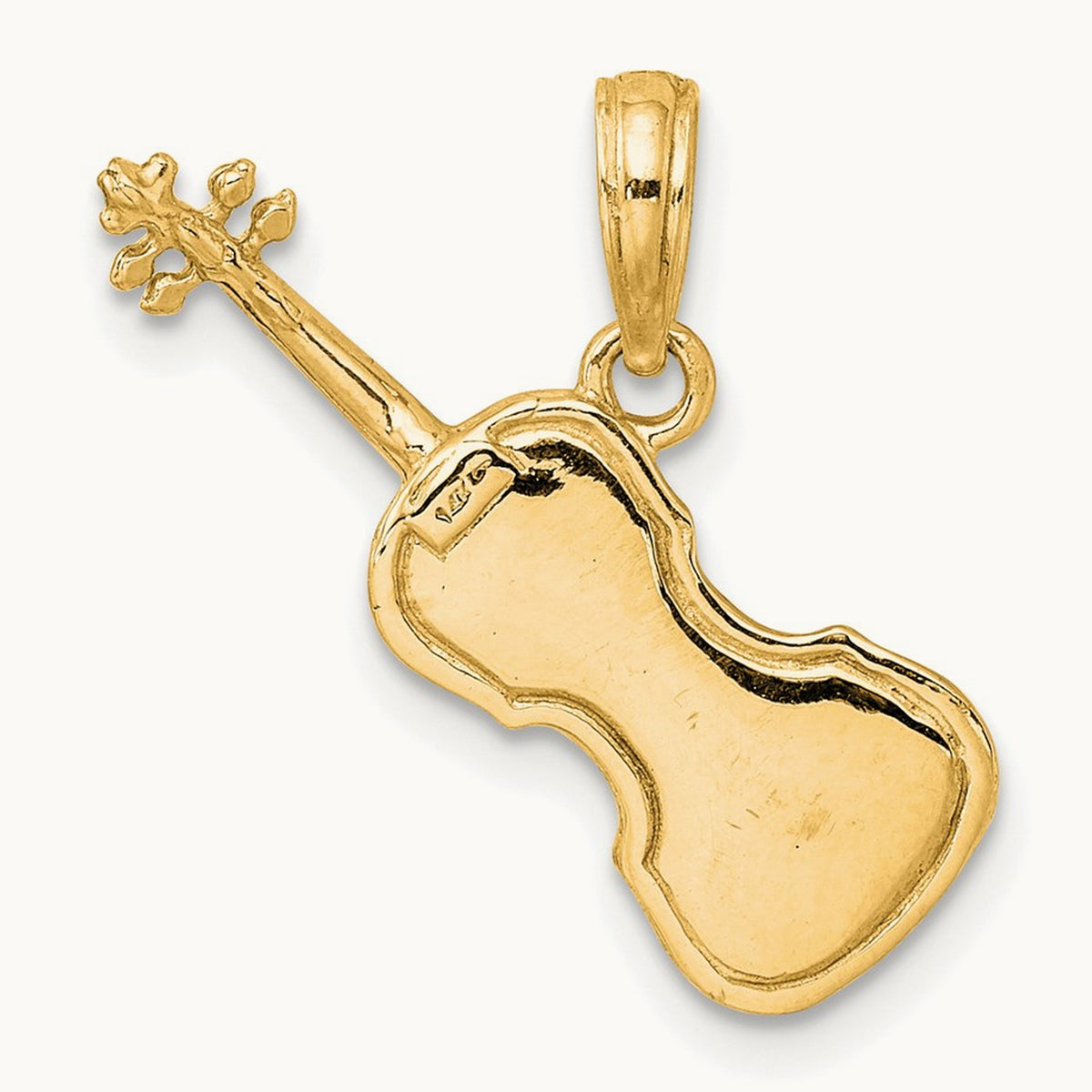 Polished Solid 3-D Violin Pendant — 14K Yellow Gold