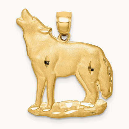 Brushed D/C Wolf Pendant, 14K