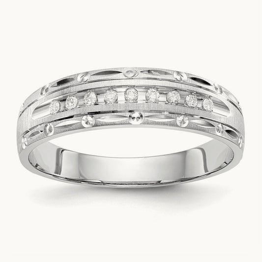 AA Quality Trio Mens Complete Wedding Band, 14K White Gold