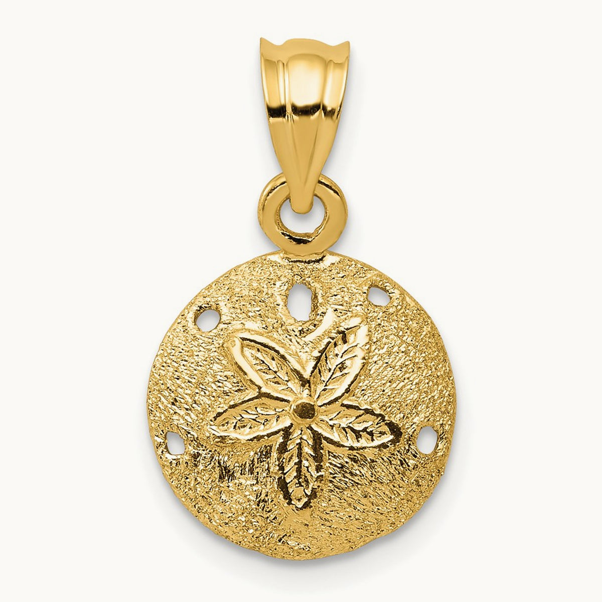 Solid Polished Laser-Cut Sand Dollar Pendant, 14K