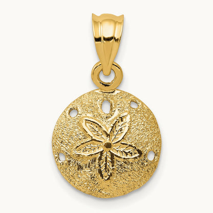 Solid Polished Laser-Cut Sand Dollar Pendant, 14K