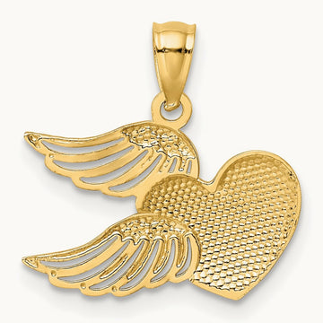 Polished Heart w/ Wings Pendant, 14K with White Rhodium