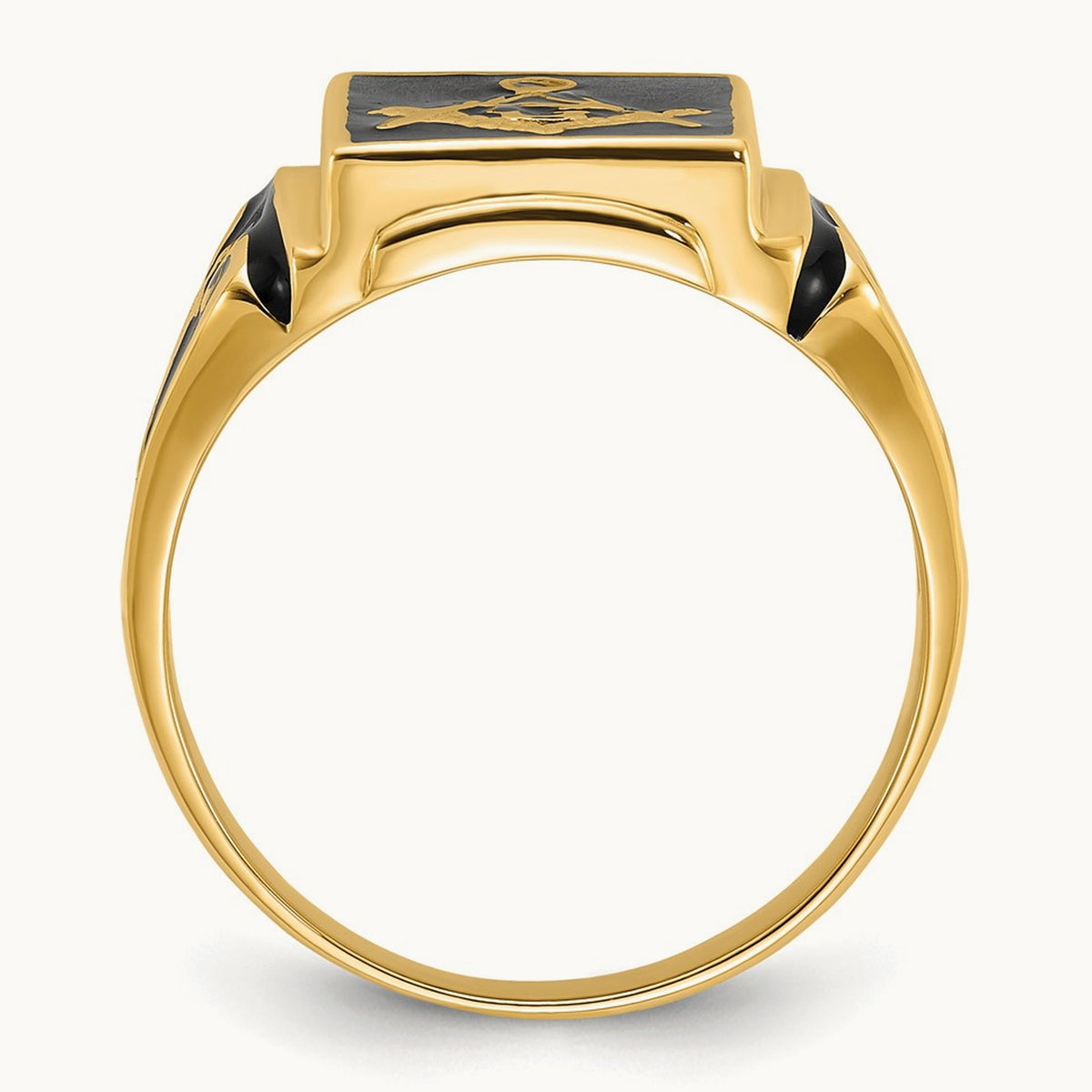 Men's Polished and Textured (No Enamel) Masonic Ring, 14K