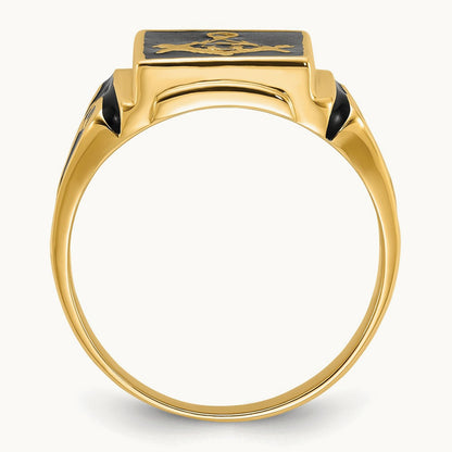 Men's Polished and Textured (No Enamel) Masonic Ring, 14K