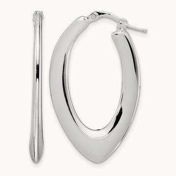 Rhod-plated Polished Oval Hoop Earrings, Sterling Silver — Leslie's