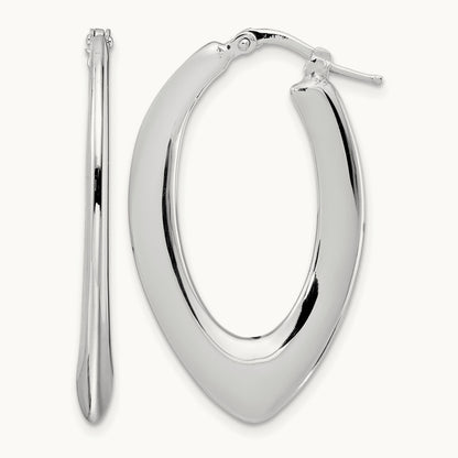 Rhod-plated Polished Oval Hoop Earrings, Sterling Silver — Leslie's