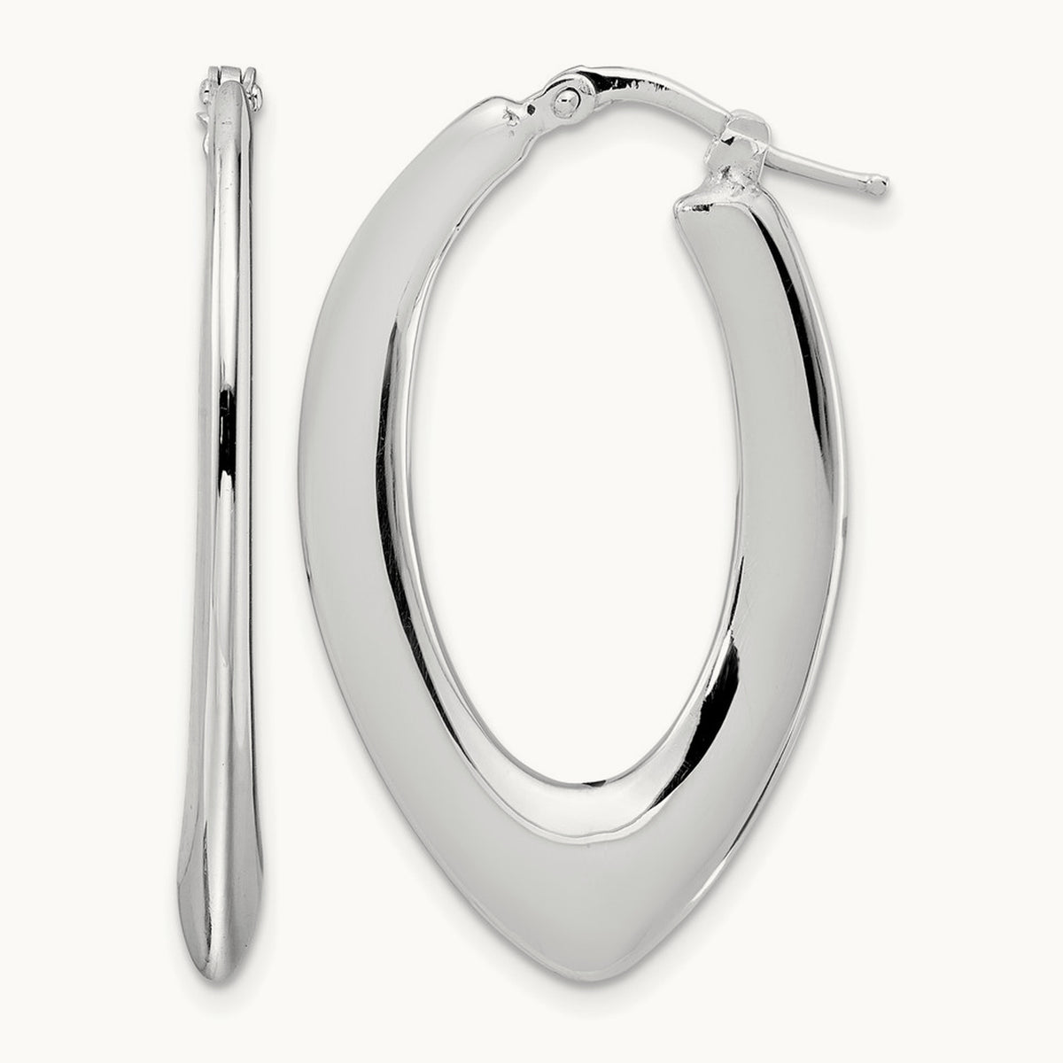 Rhod-plated Polished Oval Hoop Earrings, Sterling Silver — Leslie's