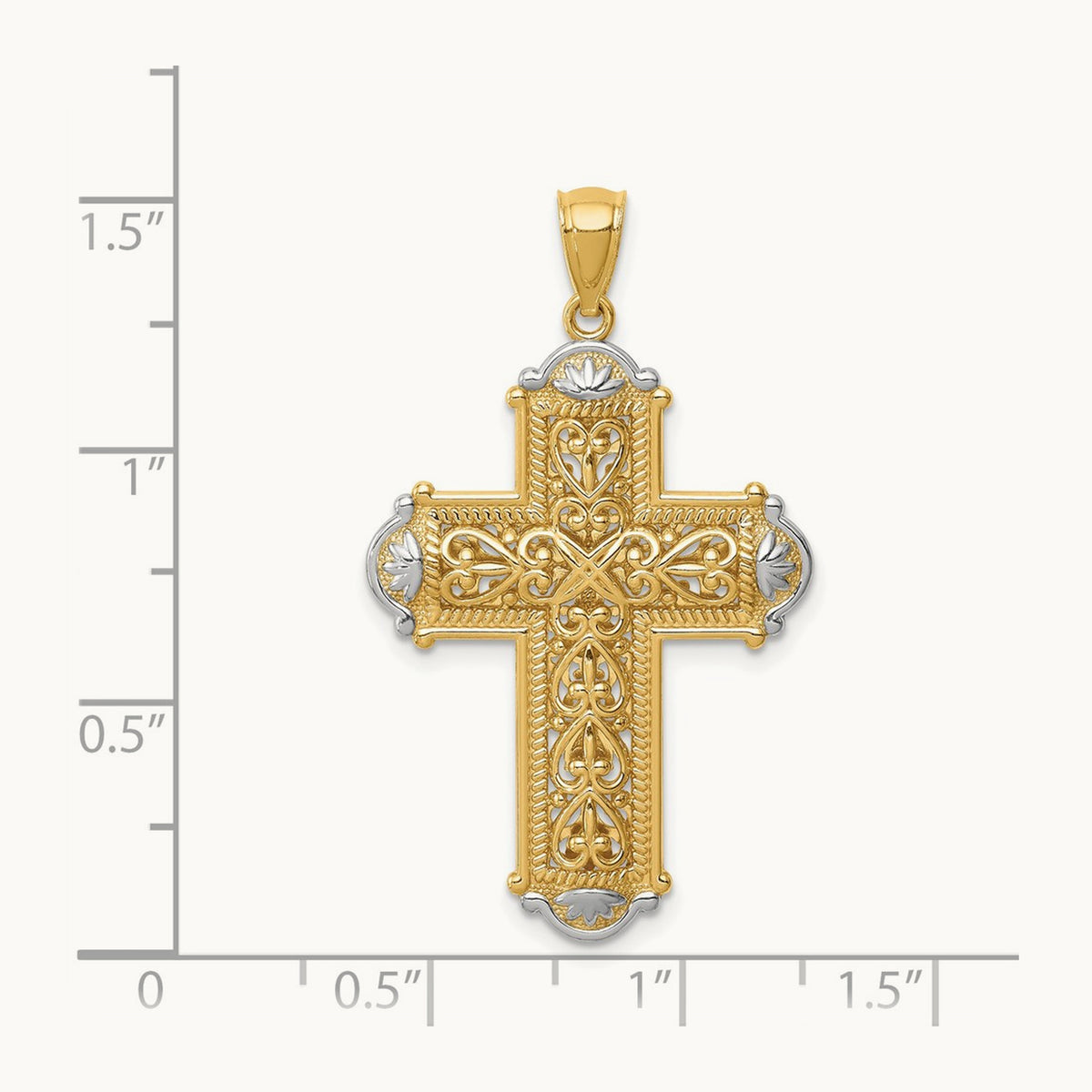 Rhodium Diamond-cut Reversible Cross Pendant — 38mm