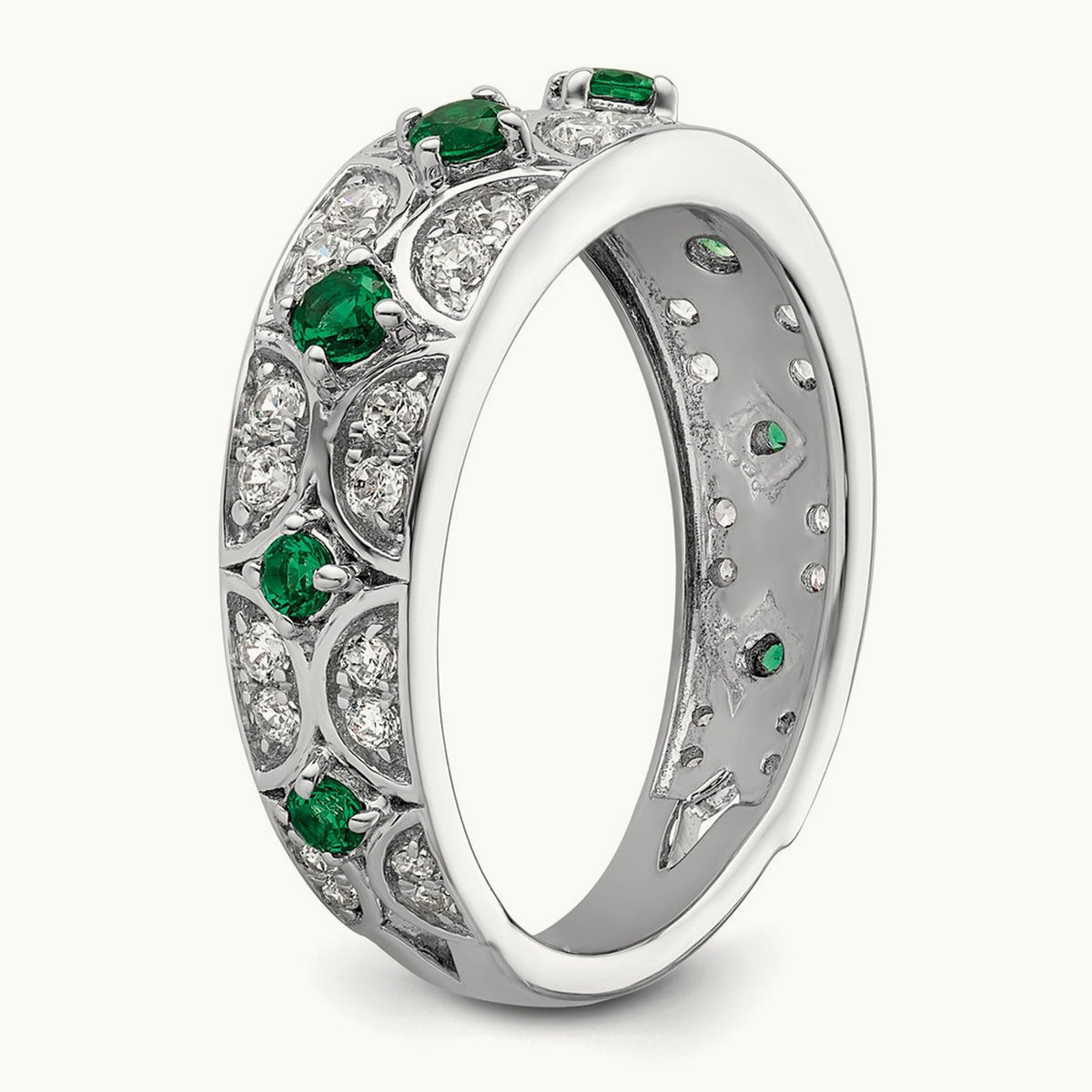 Created Emerald Ring, 0.50 ct tw Lab-Grown Diamond