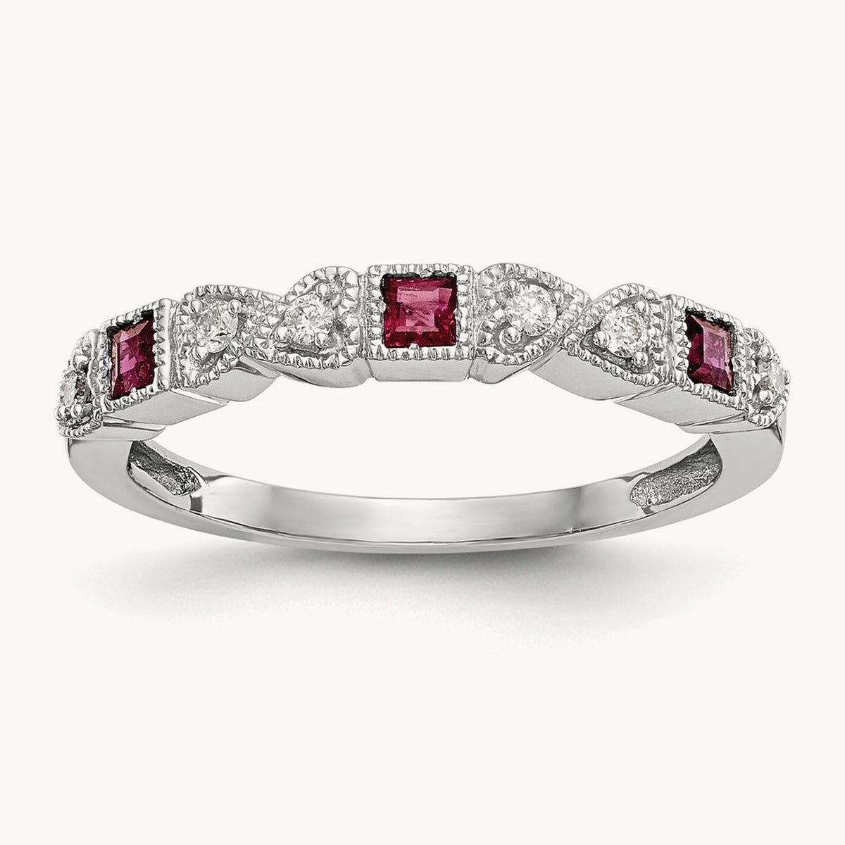 Diamond w/Ruby Band, 14K White Gold