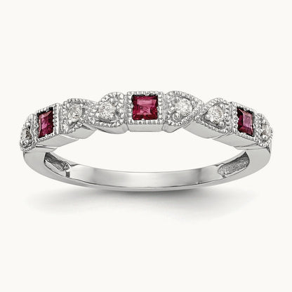 Diamond w/Ruby Band, 14K White Gold