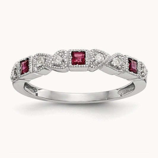 Diamond w/Ruby Band, 14K White Gold