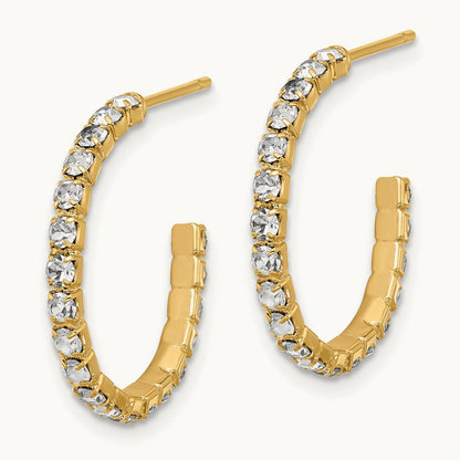 Flash Gold-tone 20mm Crystal J-Hoop Post Earrings