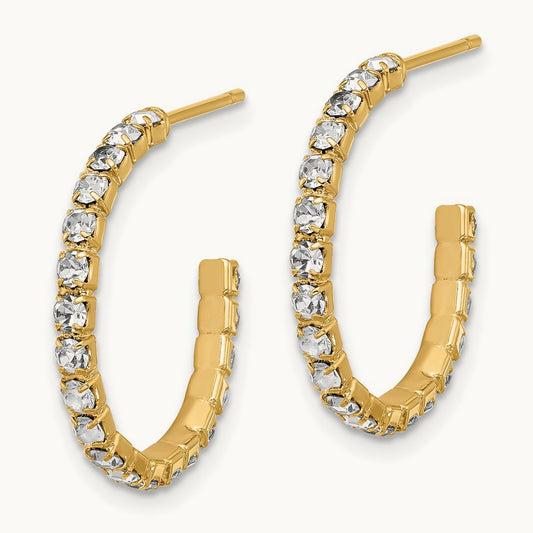 Flash Gold-tone 20mm Crystal J-Hoop Post Earrings