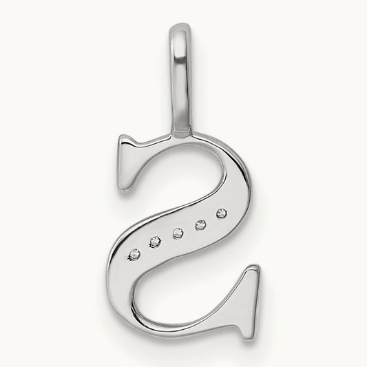 Diamond Letter S Initial Pendant, 14K White Gold