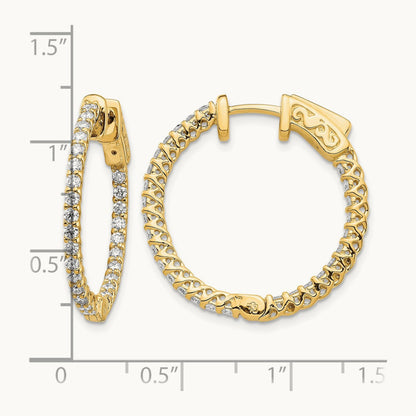 Diamond Round Hoop w/Safety Clasp Earrings, 14K
