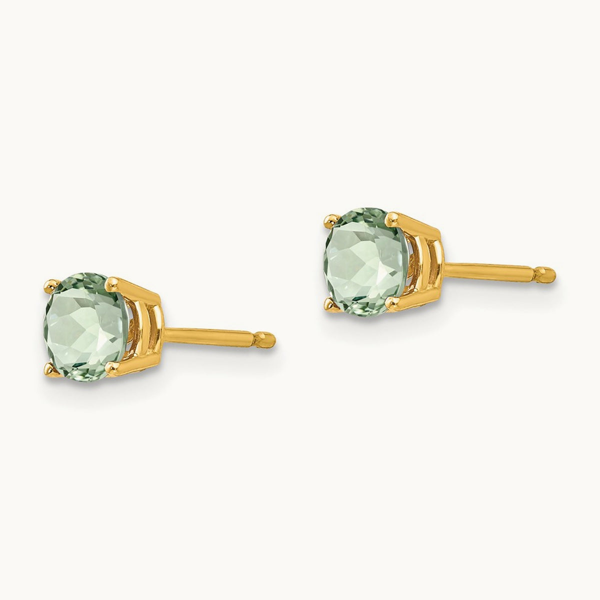 Round Green Quartz Earrings — 14K Yellow Gold, 5mm