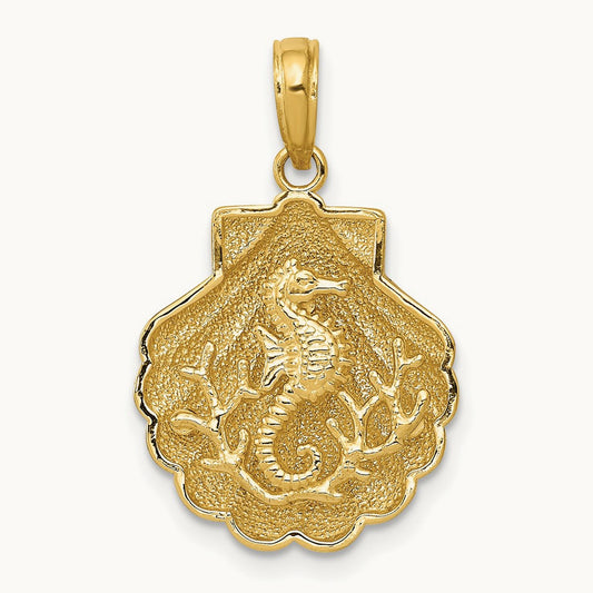 Seahorse in a Shell Pendant, 14K