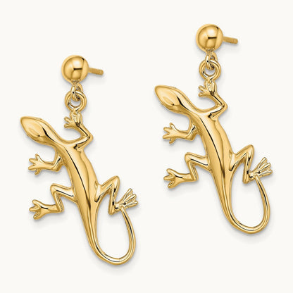 Polished Gecko Dangle Earrings, 14K