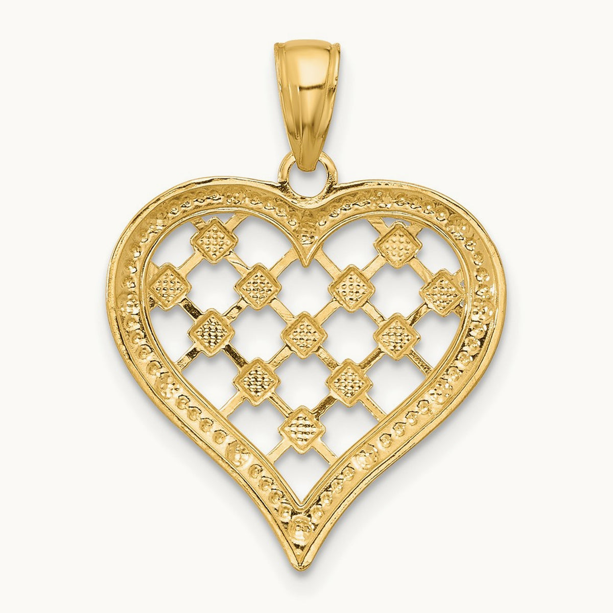 w/ Rhodium Edge Diamond-cut Heart Charm, 14K