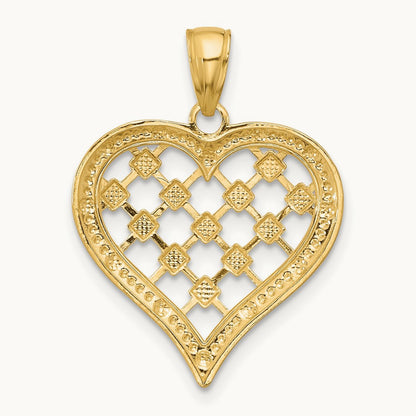 w/ Rhodium Edge Diamond-cut Heart Charm, 14K