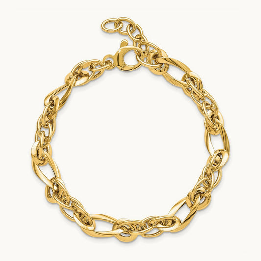 Polished Fancy Link 7in Bracelet, 14K