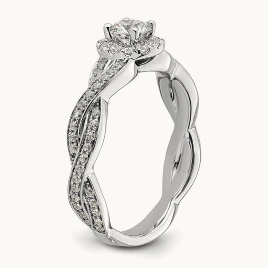 Round Fancy Halo Engagement Ring, 0.75 ct tw Lab-Grown Diamond