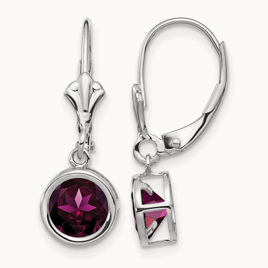 Rhodolite Garnet Leverback Earrings, 6mm, 14K White Gold