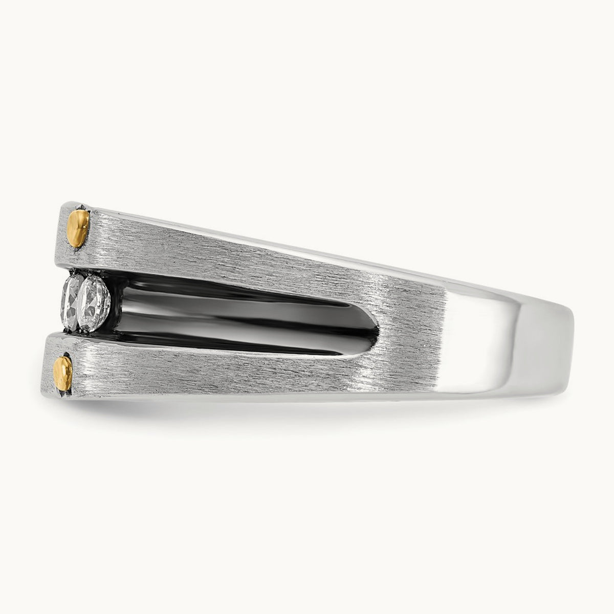 14ktt w/ Blk RH IBGoodman Men's Satin/Grooved 5-Stone Diamond Ring