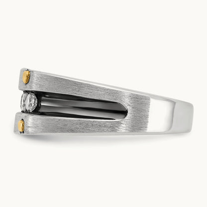 14ktt w/ Blk RH IBGoodman Men's Satin/Grooved 5-Stone Diamond Ring