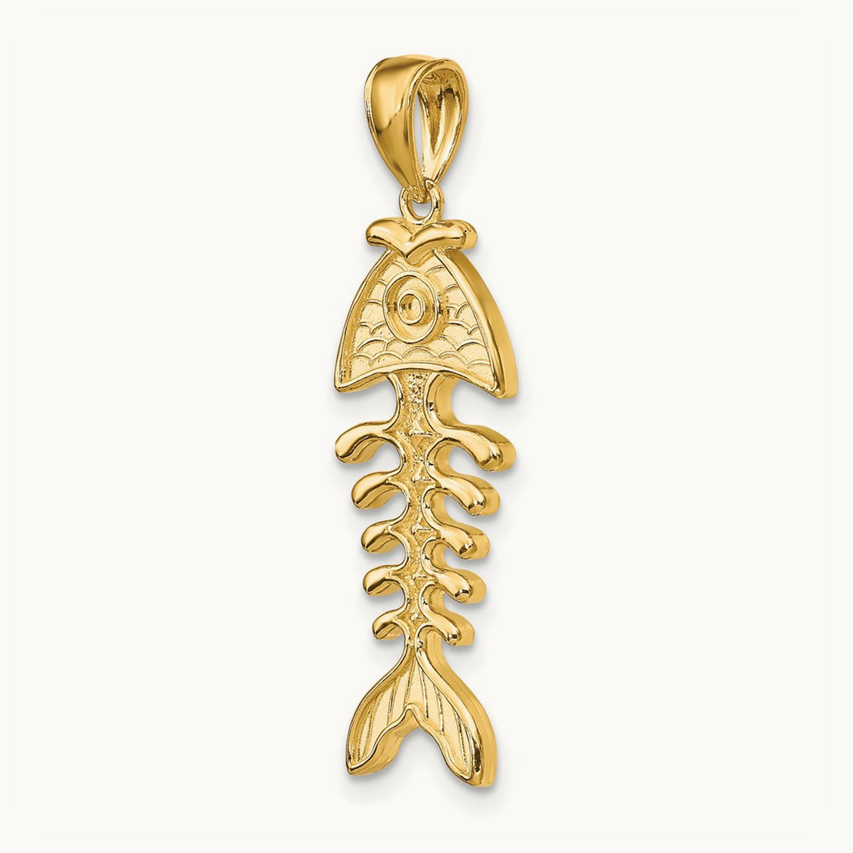 3-D Polished/ Textured Fishbone Charm, 14K