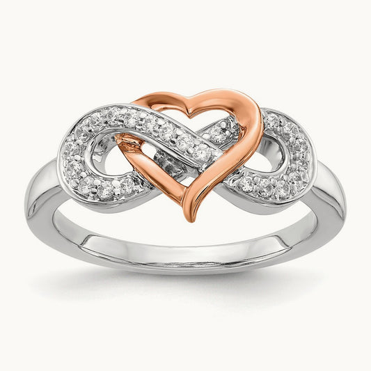Diamond Heart Infinity Symbol Ring, 14K Two Tone