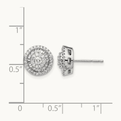 Diamond Cluster Post Earrings, 14K White Gold