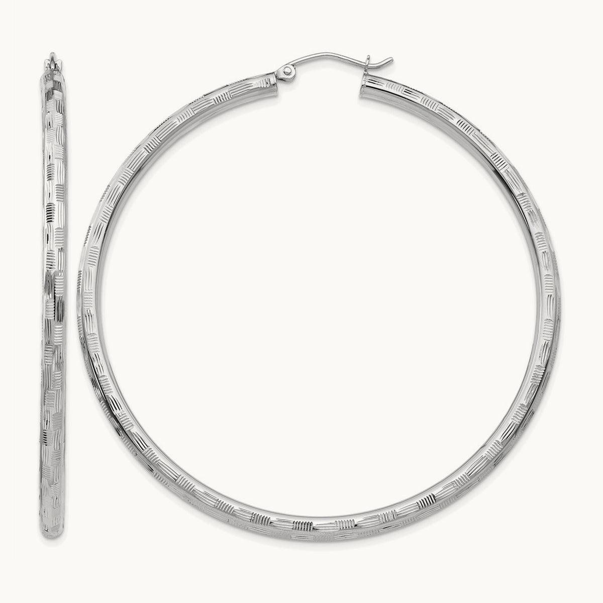 Diamond-cut Hoop Earrings, 14K White Gold
